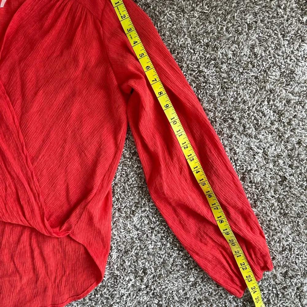 Free People S Red Gauzy Wrap Check On It Blouse Top - Picture 12 of 12